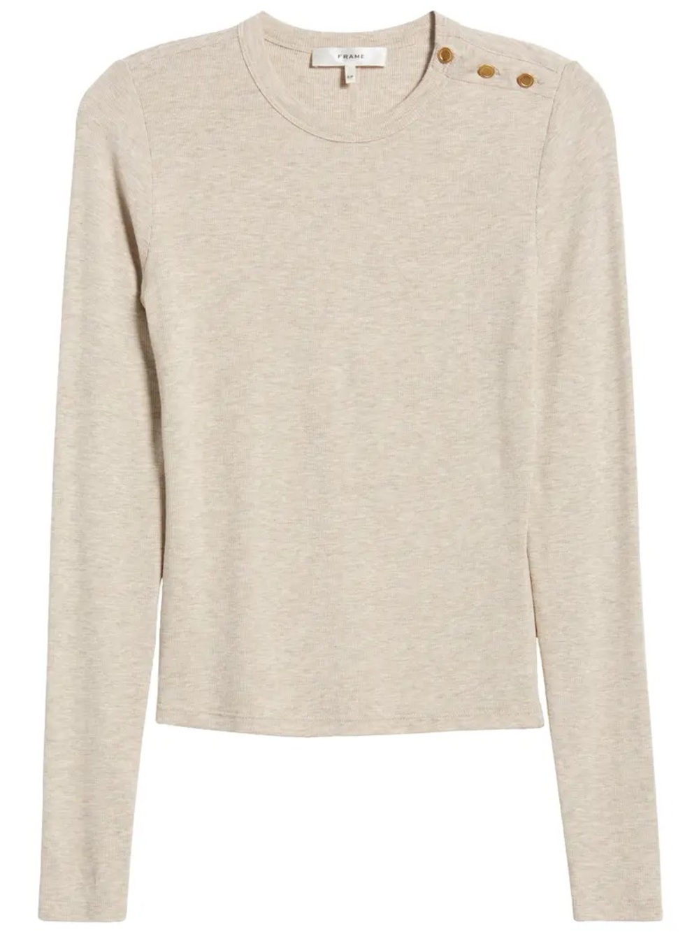 Frame Long-Sleeve Crewneck Top with Shoulder Buttons - Oatmeal